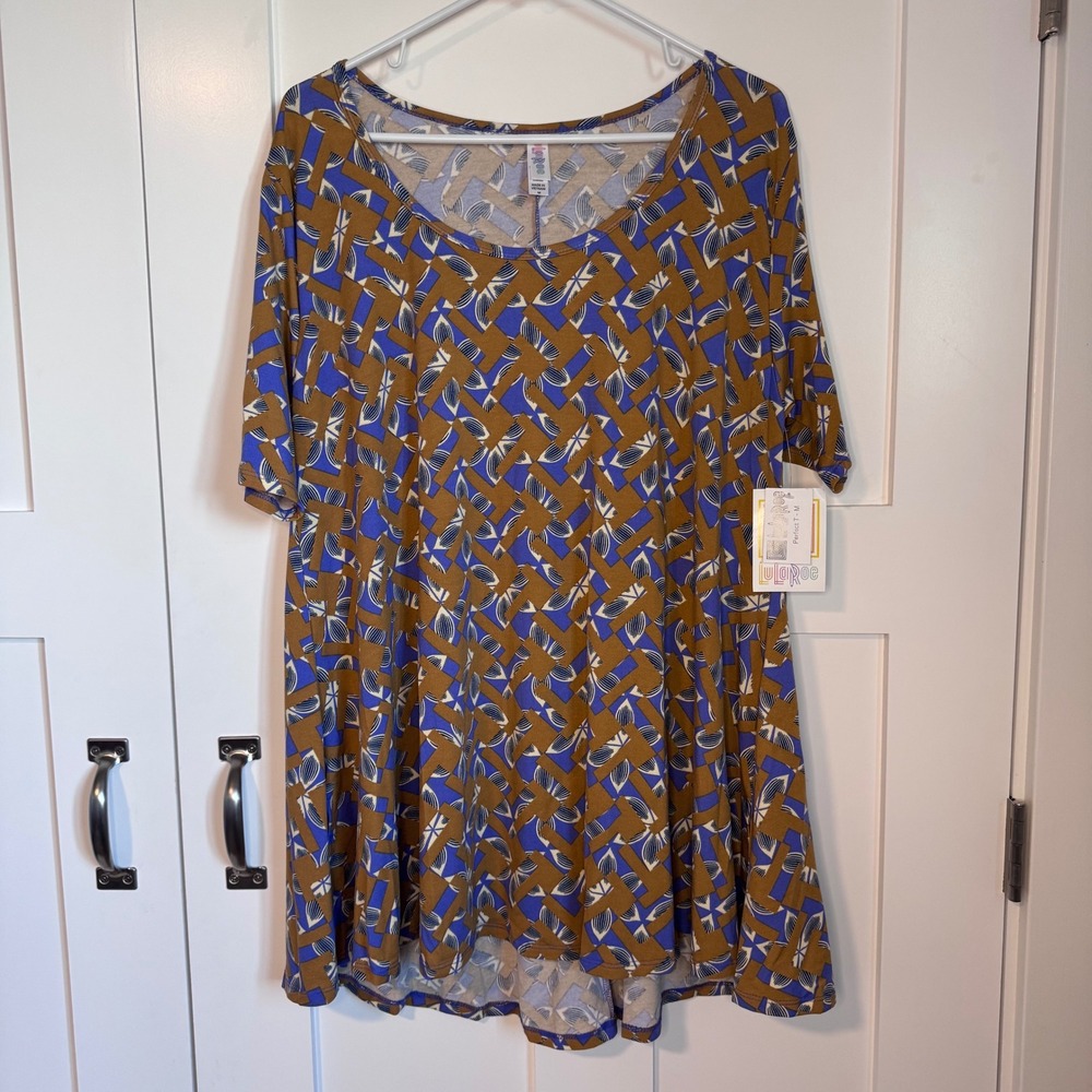 NWT LuLaRoe Perfect T Women's Size Medium Tunic Top Brown with Purple Floral New